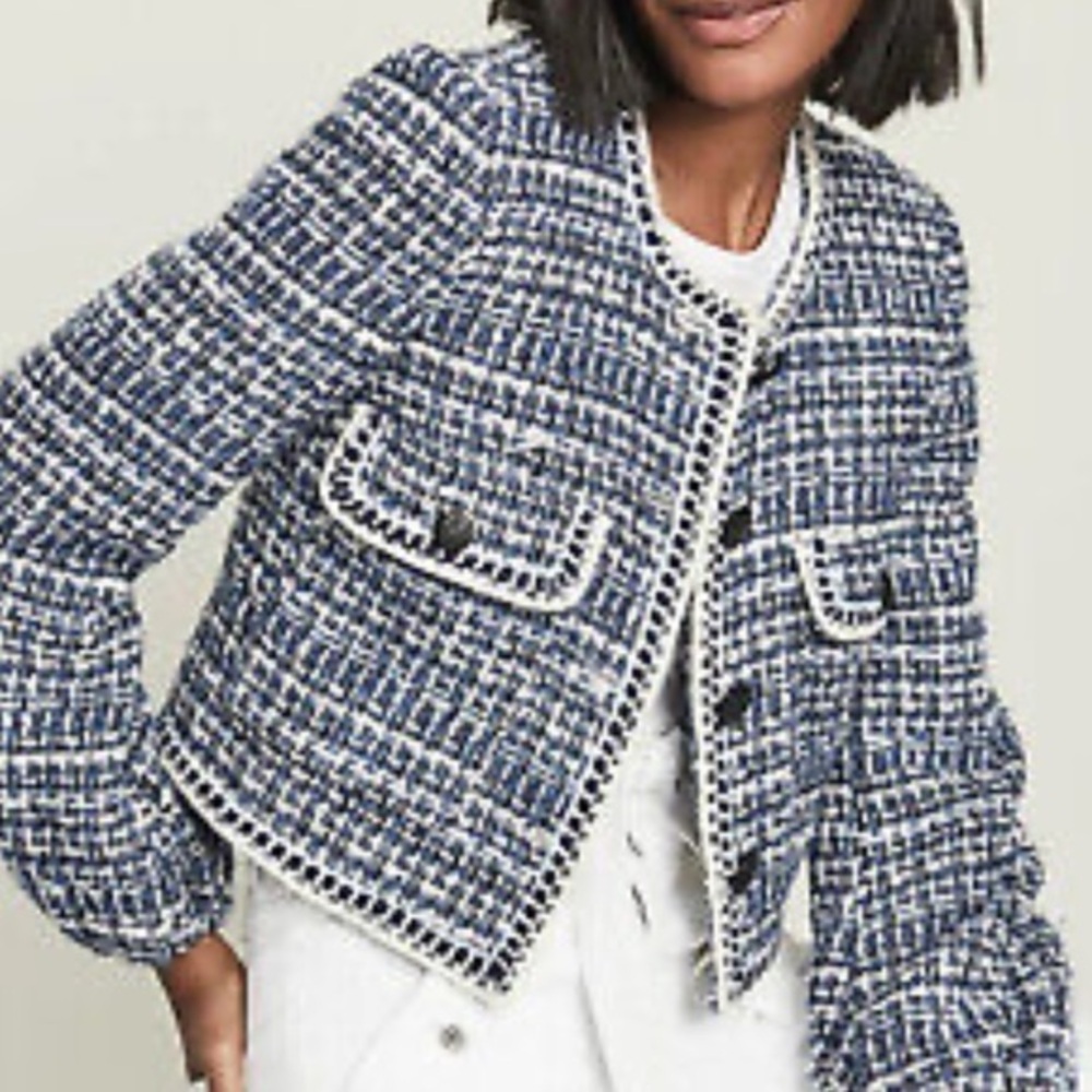 Christian Lacroix Blue and White Tweed Boucle Blazer Sz XS